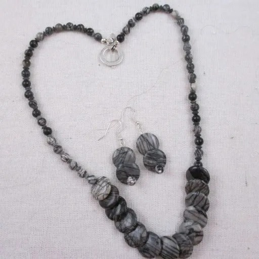 Black Zebra Jasper Necklace & Earrings