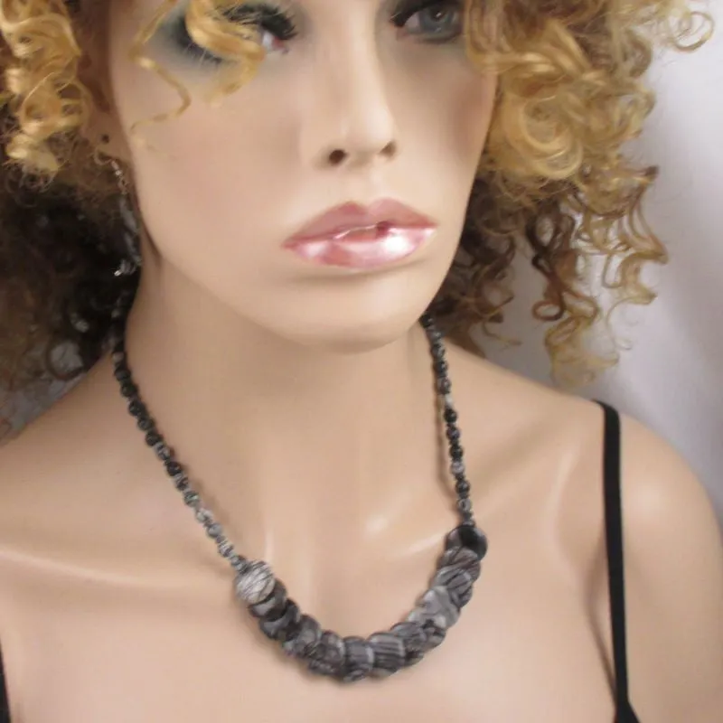 Black Zebra Jasper Necklace & Earrings
