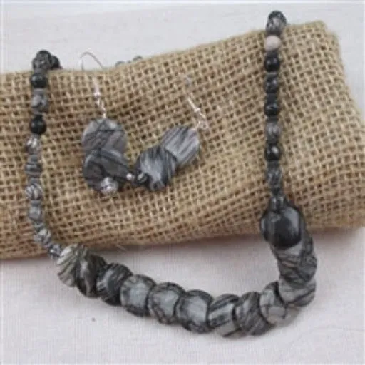 Black Zebra Jasper Necklace & Earrings