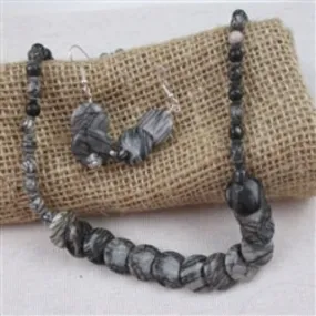 Black Zebra Jasper Necklace & Earrings