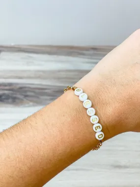 'Blessed' Beaded Gold Link Toggle Bracelet
