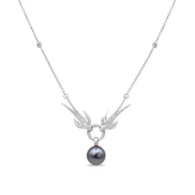 Boodle Tahitian Pearl & Diamond Swallow Design Pendant Necklace - Platinum