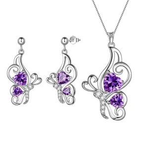 Butterfly Birthstone February Amethyst Jewelry Set 3PCS Women Girls Birthday Gift