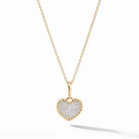 Cable Collectibles Pave Plate Heart Charm Necklace in 18K Yellow Gold