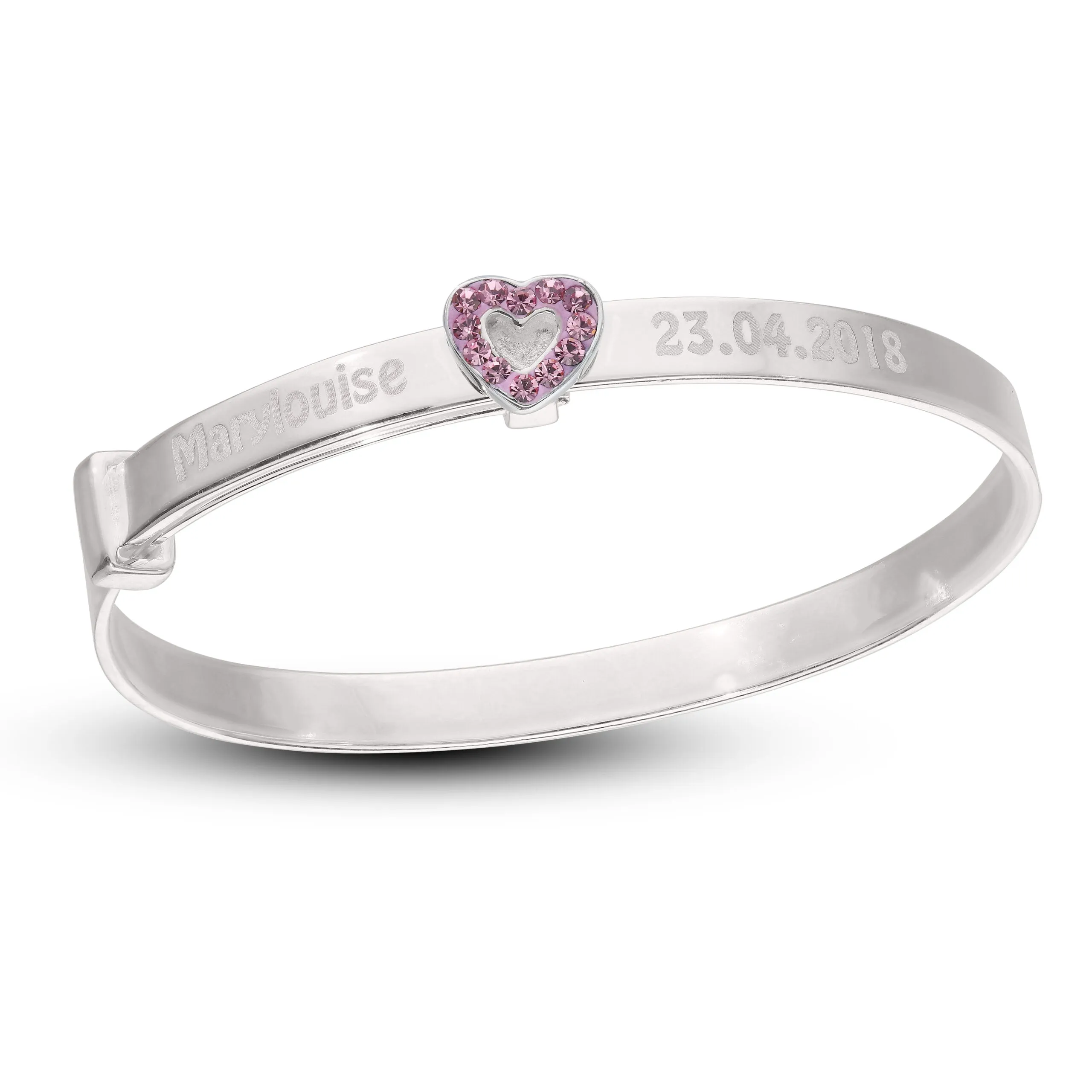 Children's Customised Pink CZ Heart Girls Bangle (0-3 years)