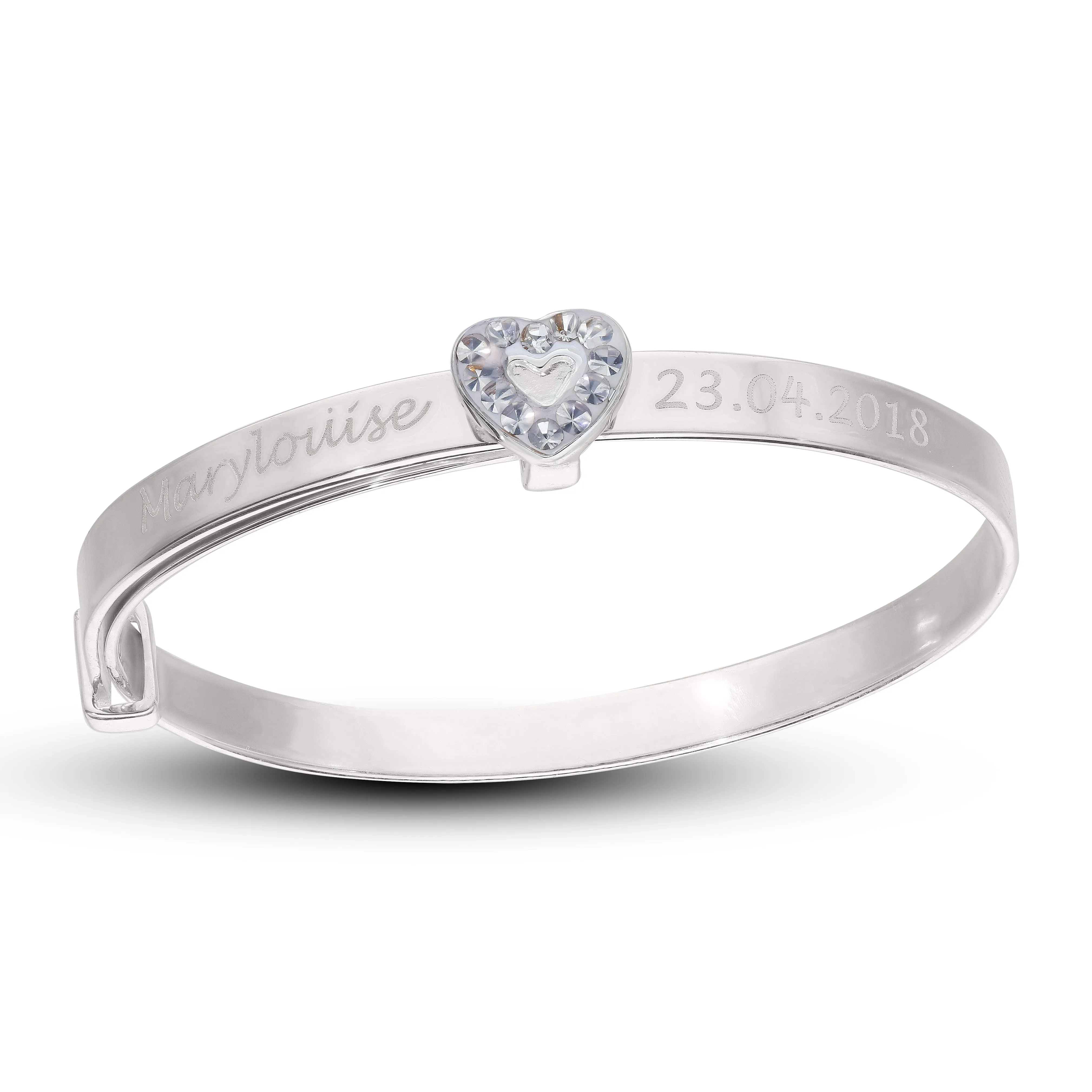 Children's Customised Pink CZ Heart Girls Bangle (0-3 years)