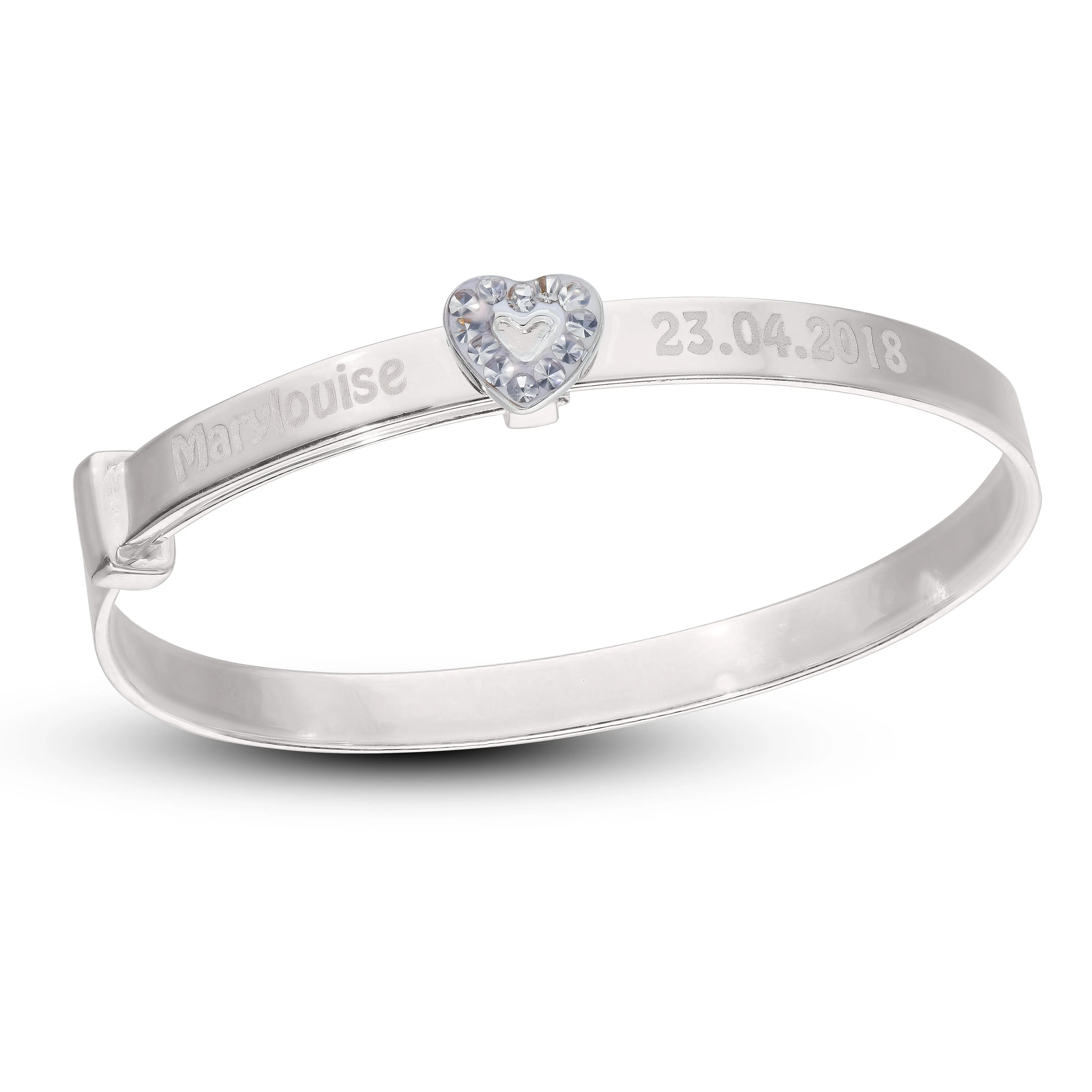 Children's Customised Pink CZ Heart Girls Bangle (0-3 years)