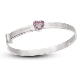 Children's Customised Pink CZ Heart Girls Bangle (0-3 years)