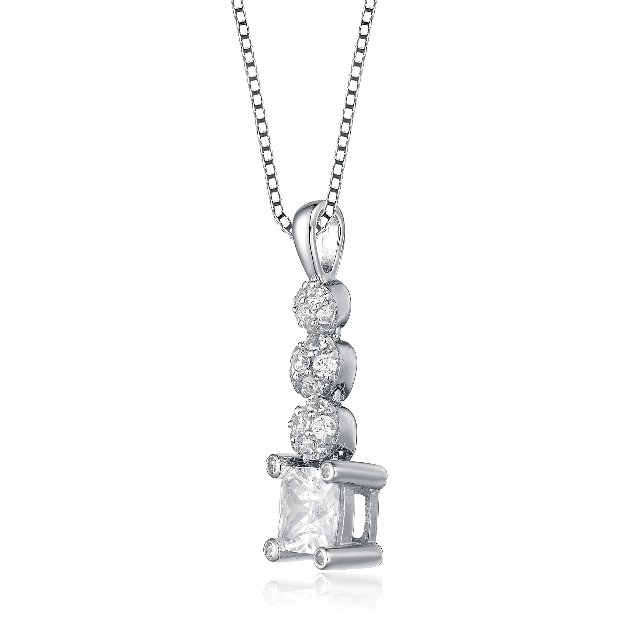 Collette Z Sterling Silver Cubic Zirconia Square Drop Necklace