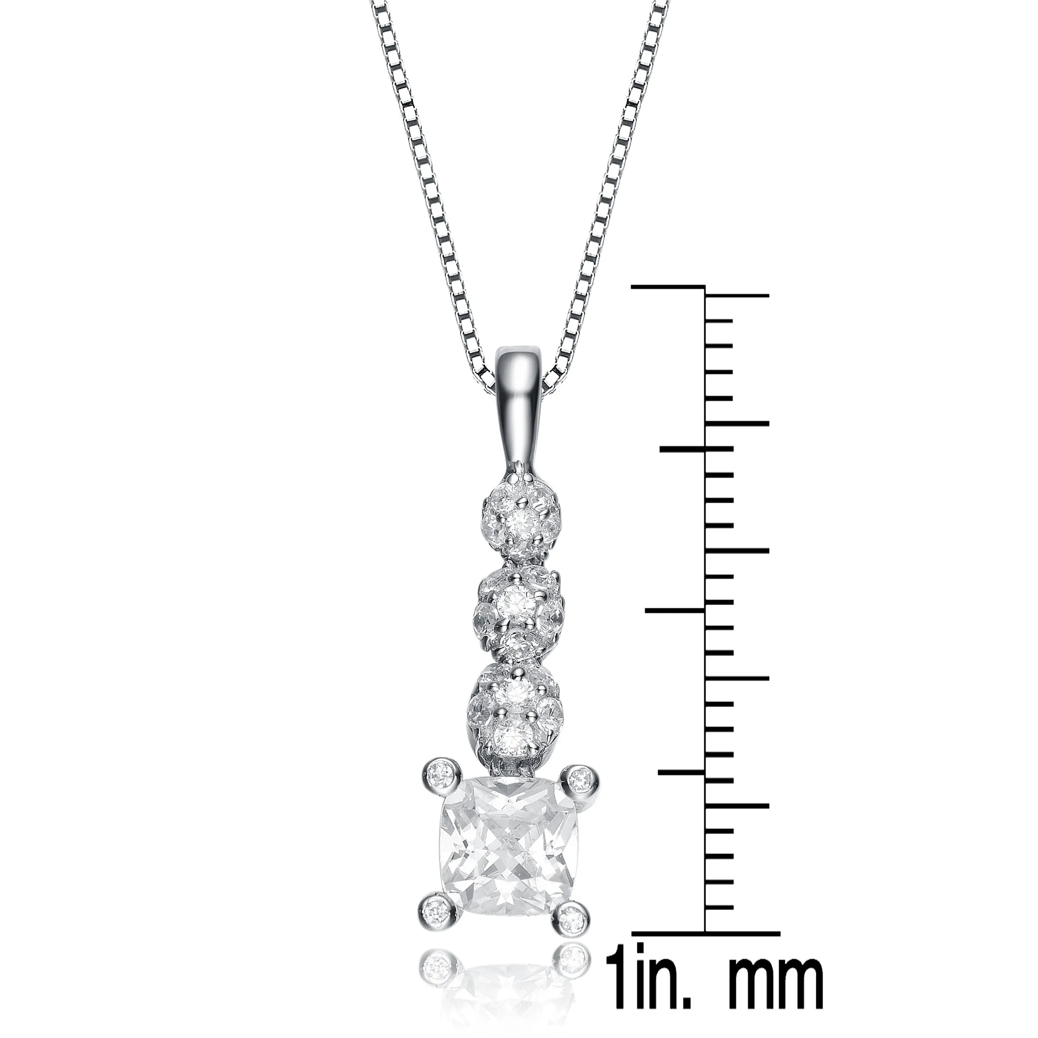 Collette Z Sterling Silver Cubic Zirconia Square Drop Necklace