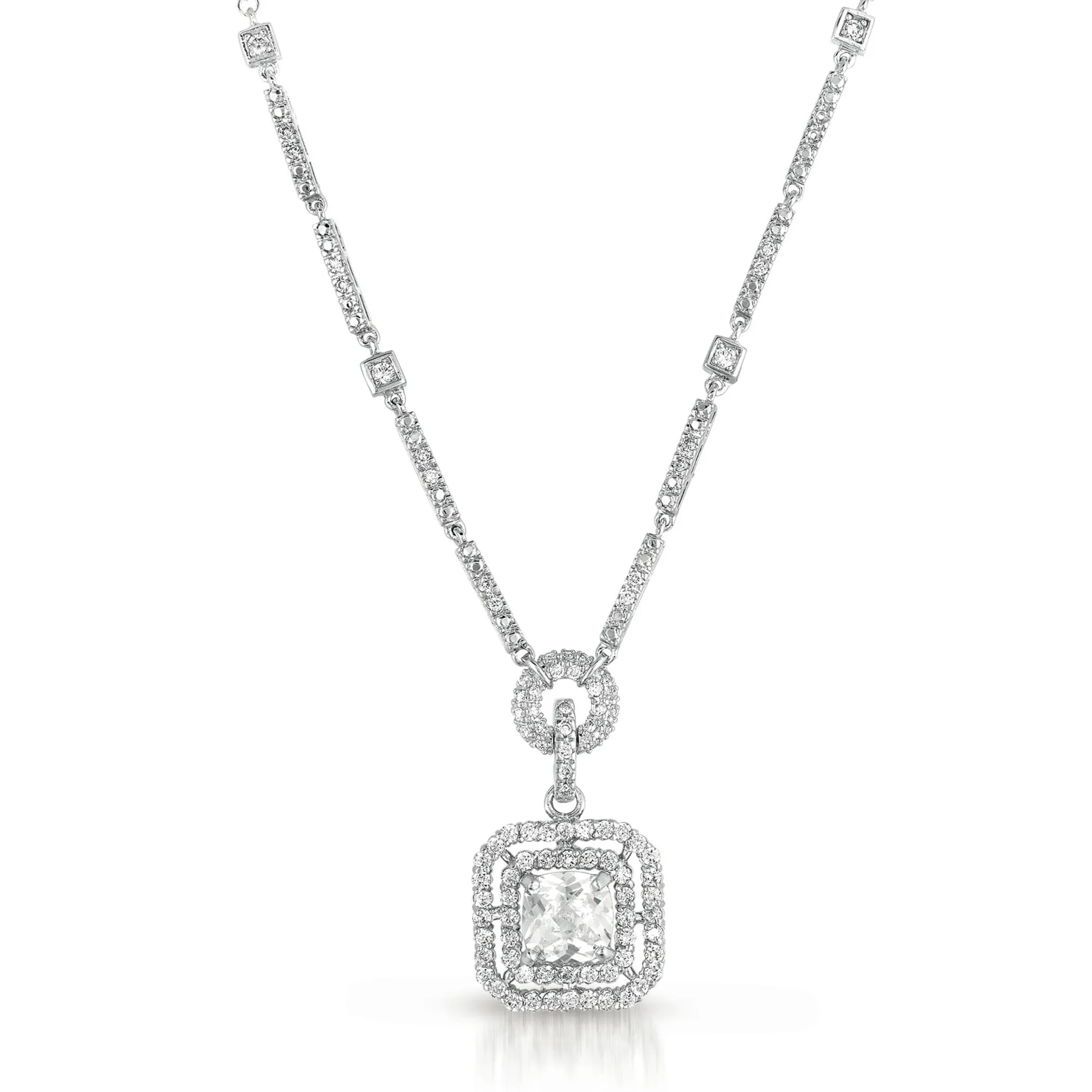 Collette Z Sterling Silver Cubic Zirconia Square Drop Necklace