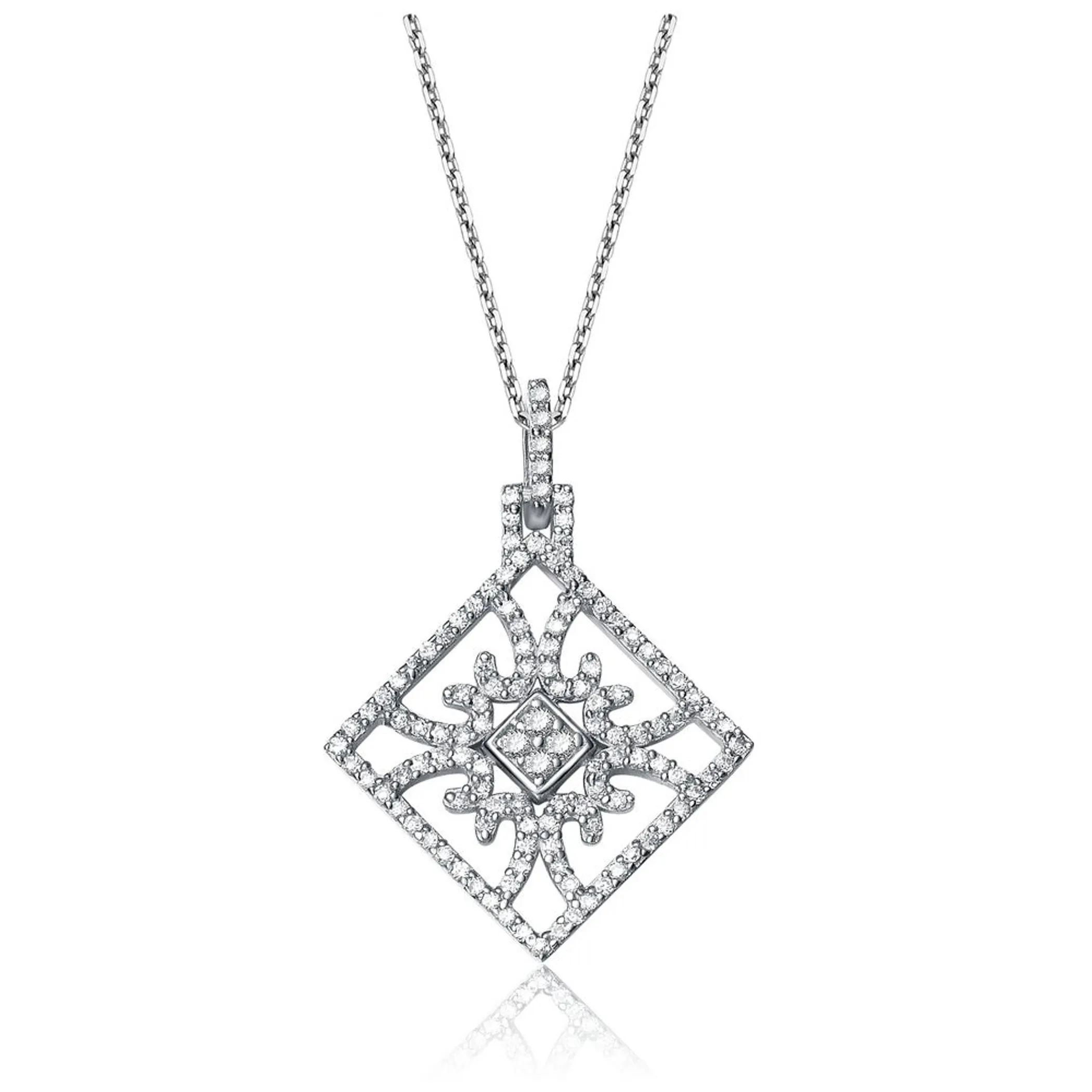 Collette Z Sterling Silver Cubic Zirconia Square Drop Necklace