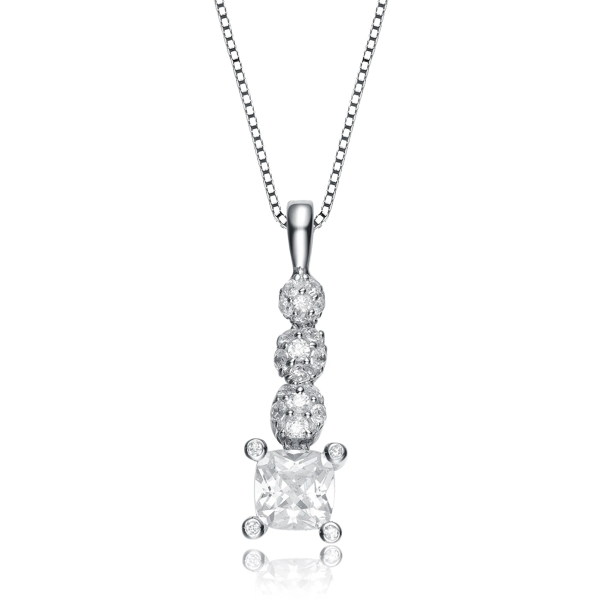 Collette Z Sterling Silver Cubic Zirconia Square Drop Necklace