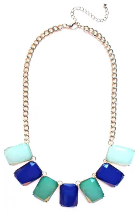 Colorblock Gemstone Jewels Statement Necklace- Blue