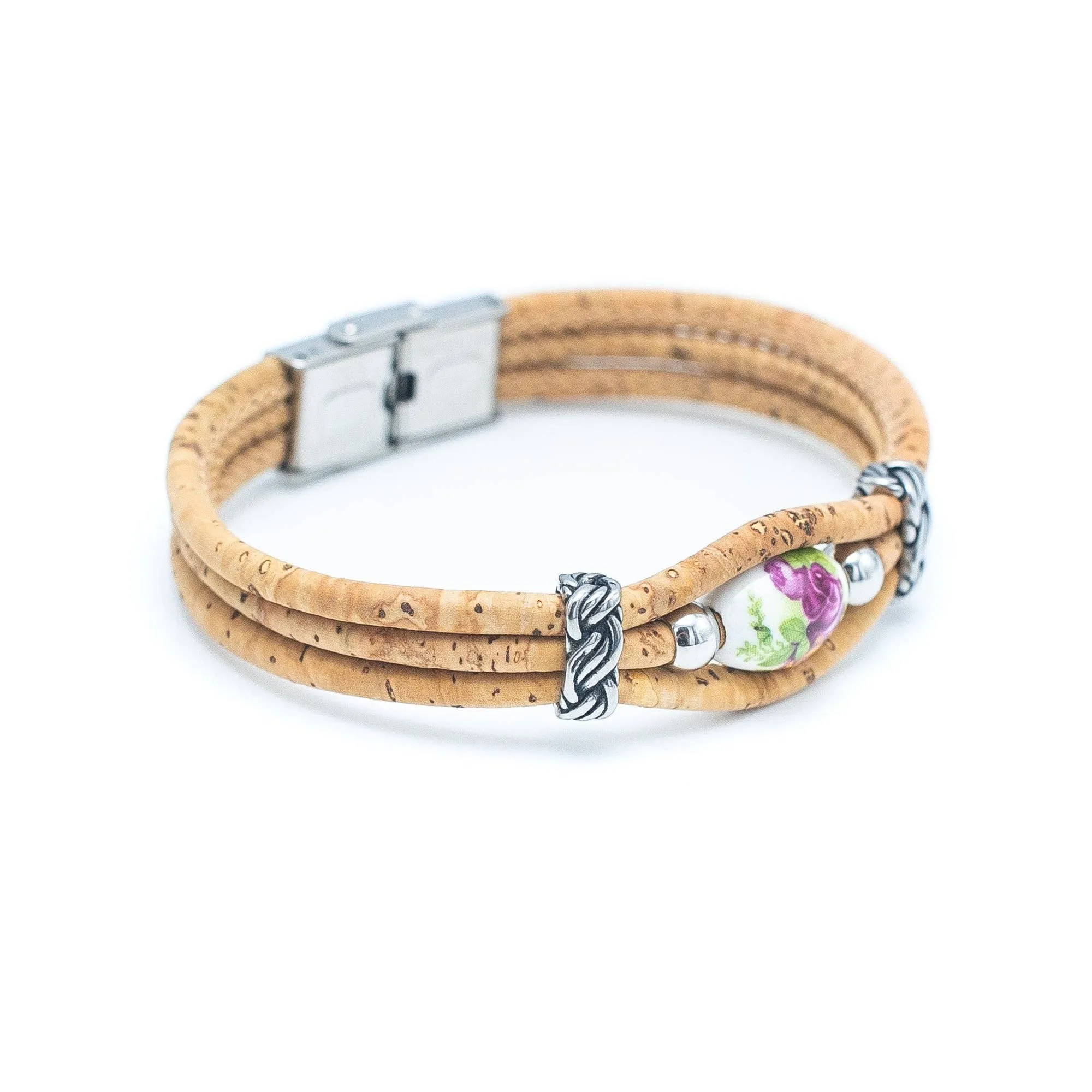 Cork jewelry-Stainless steel necklace with bracelet  for women natural Cork handmade Original SETS-003-1