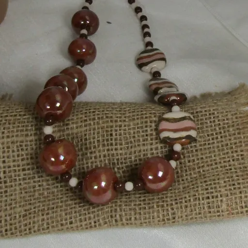 Cream Golden Brown Fair Trade Bead Necklace Asymmetric Design