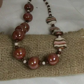 Cream Golden Brown Fair Trade Bead Necklace Asymmetric Design