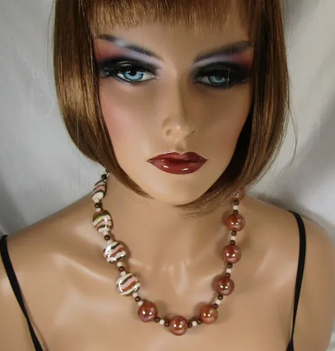 Cream Golden Brown Fair Trade Bead Necklace Asymmetric Design