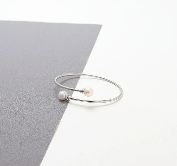 Cuff Mount Bracelet Setting Blank Adjustable 1pc 2 inches 53-57mm 3.3g 925 Sterling Silver for 2 Pearls Beads 7-8mm Wholesale Available
