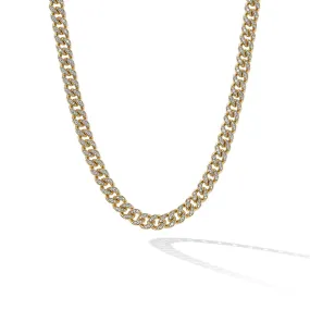 Curb Chain Necklace in 18K Yellow Gold with Pave Diamonds