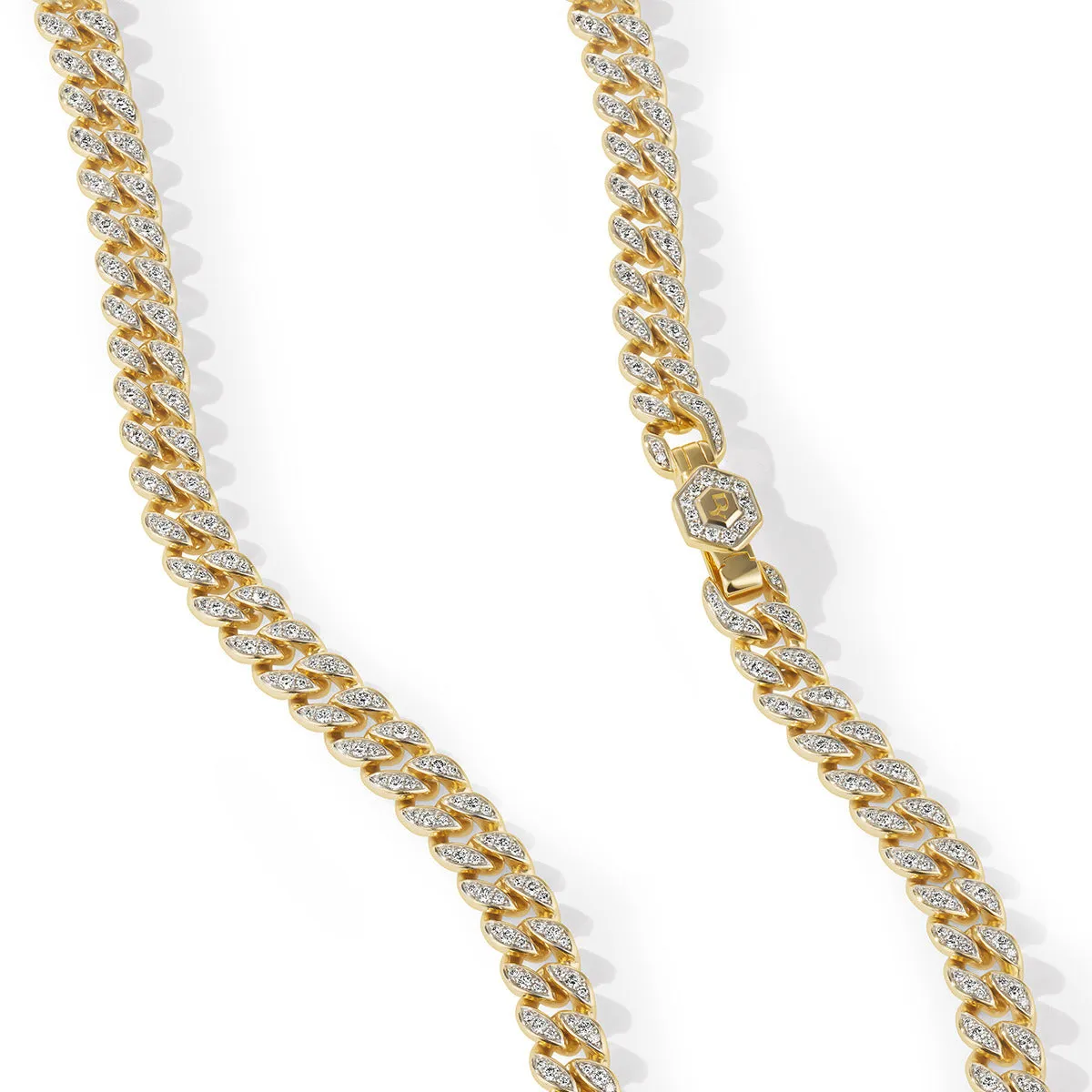 Curb Chain Necklace in 18K Yellow Gold with Pave Diamonds