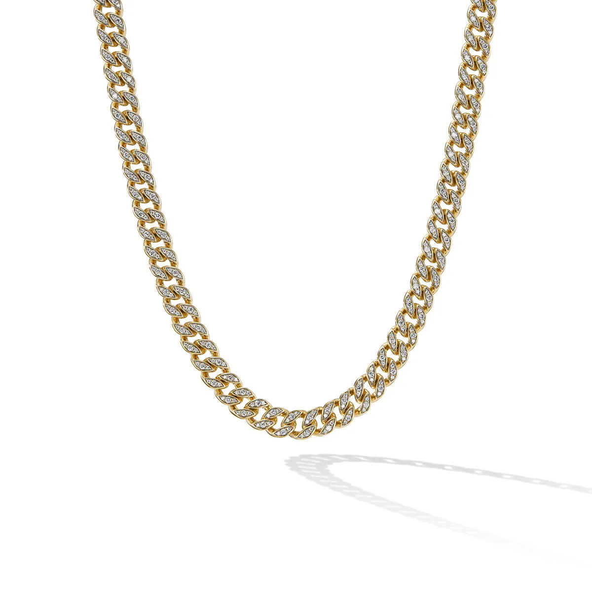 Curb Chain Necklace in 18K Yellow Gold with Pave Diamonds