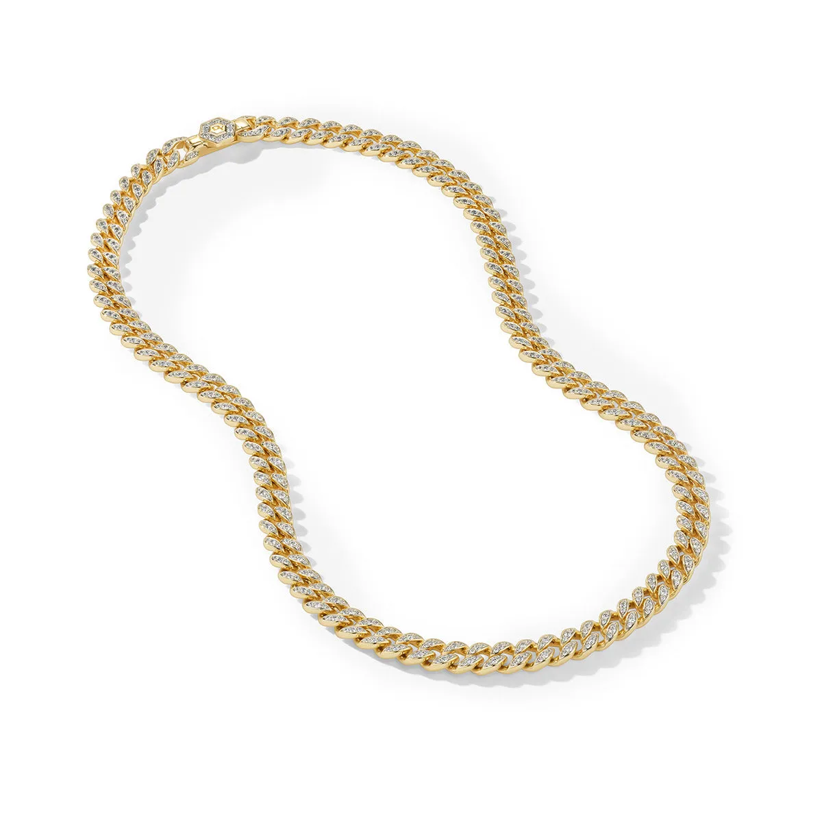 Curb Chain Necklace in 18K Yellow Gold with Pave Diamonds