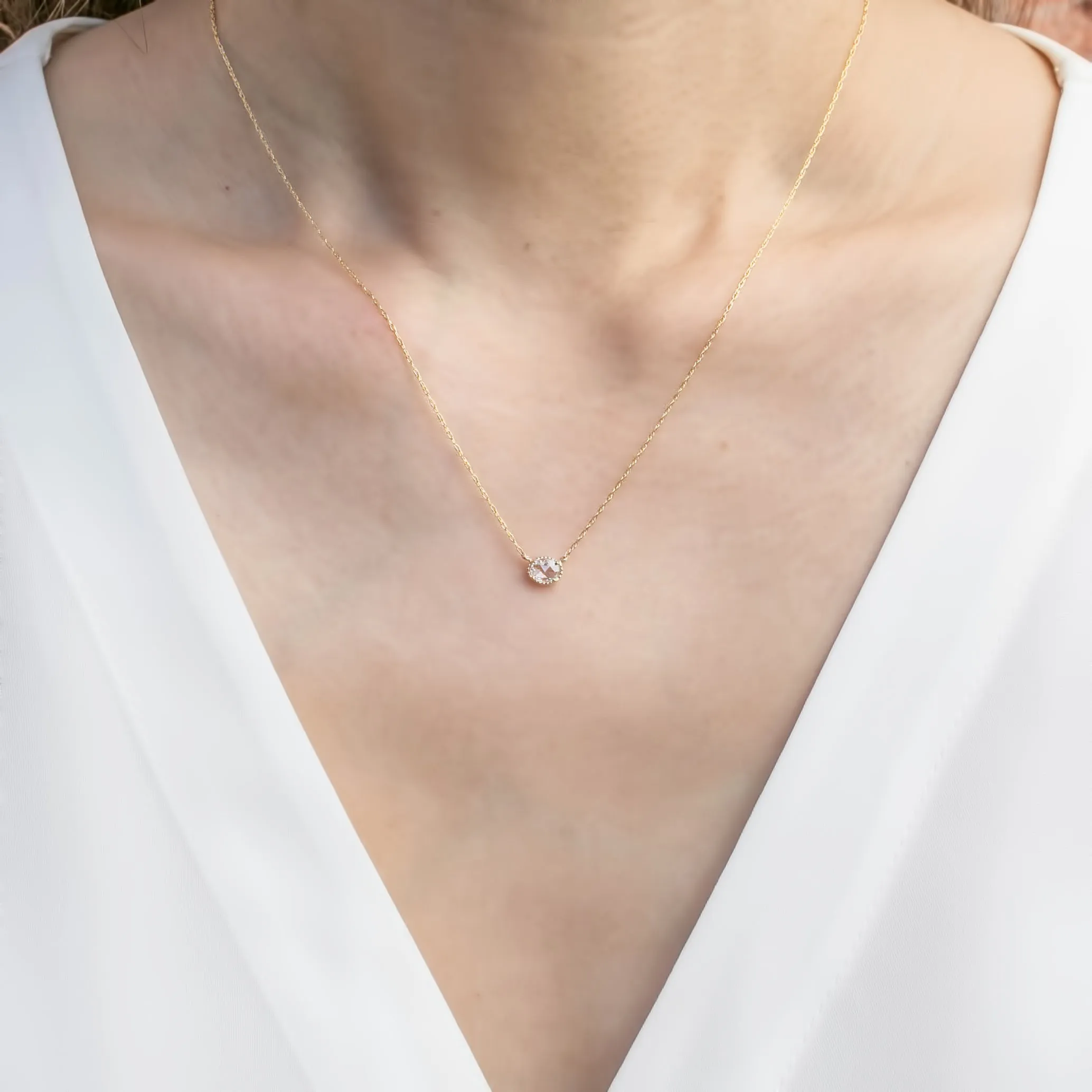 Dahlia Rose Cut Diamond Solitaire Necklace (One of a kind)