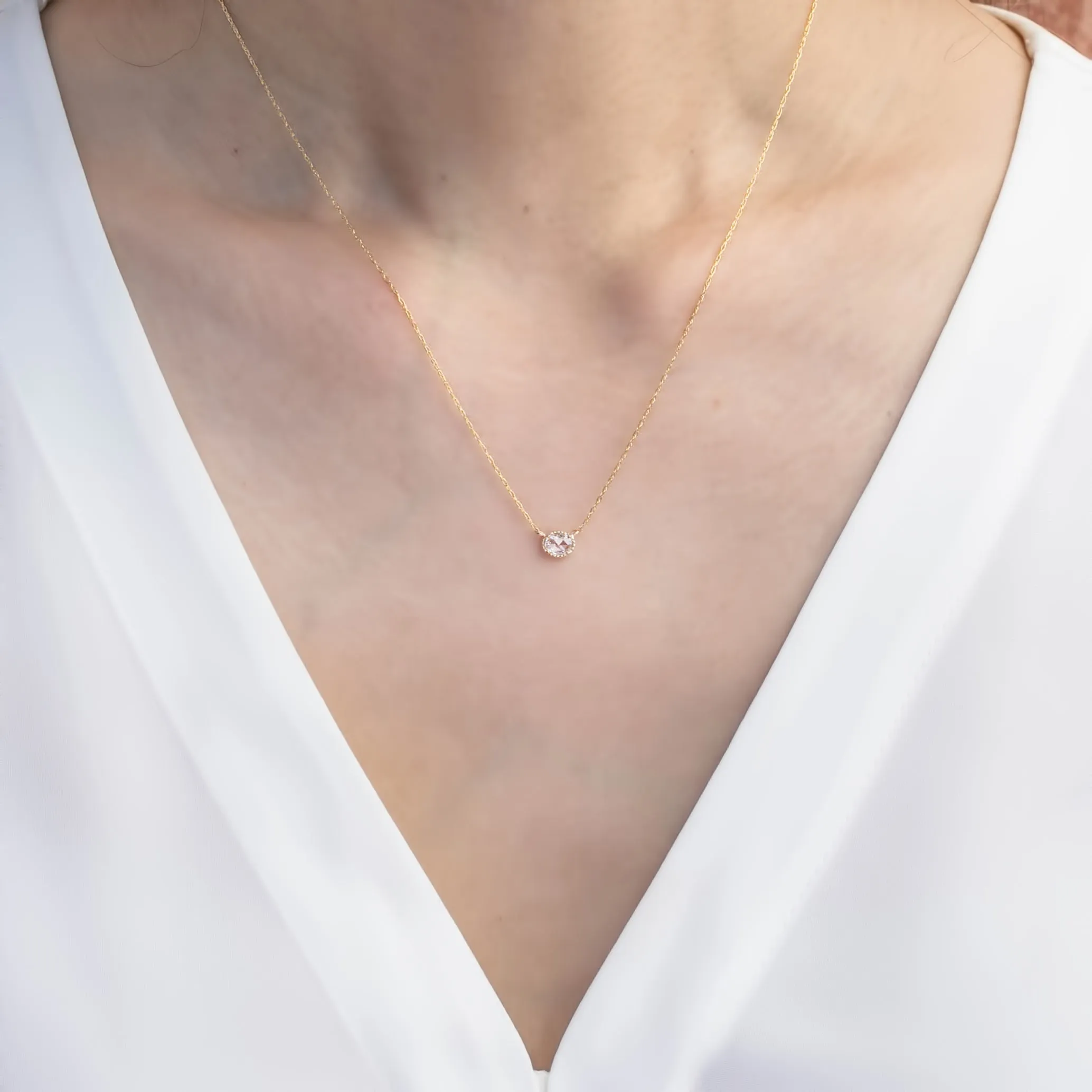 Dahlia Rose Cut Diamond Solitaire Necklace (One of a kind)