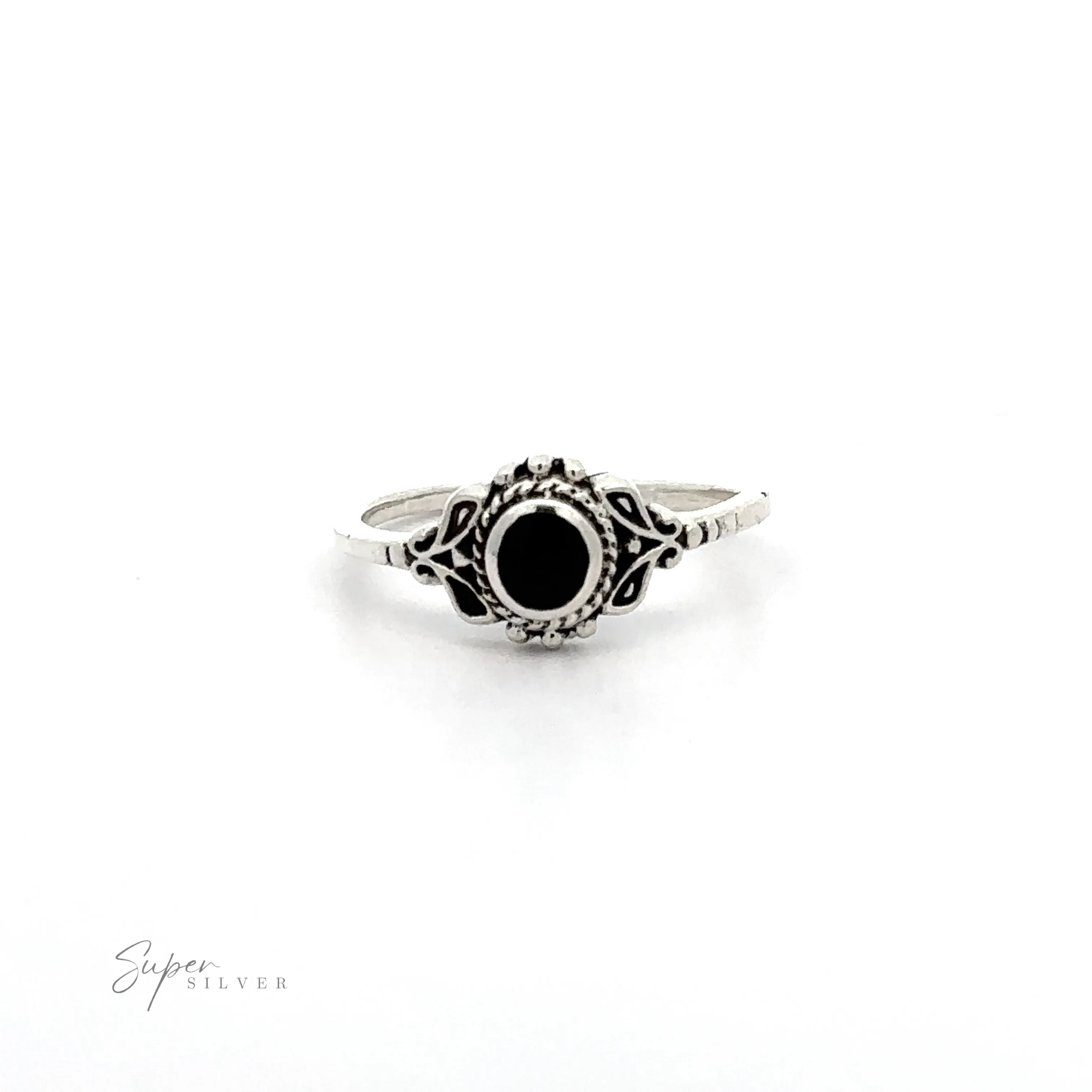 Dainty Inlaid Stone Ring with Filigree
