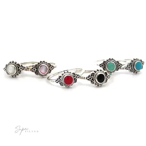 Dainty Inlaid Stone Ring with Filigree