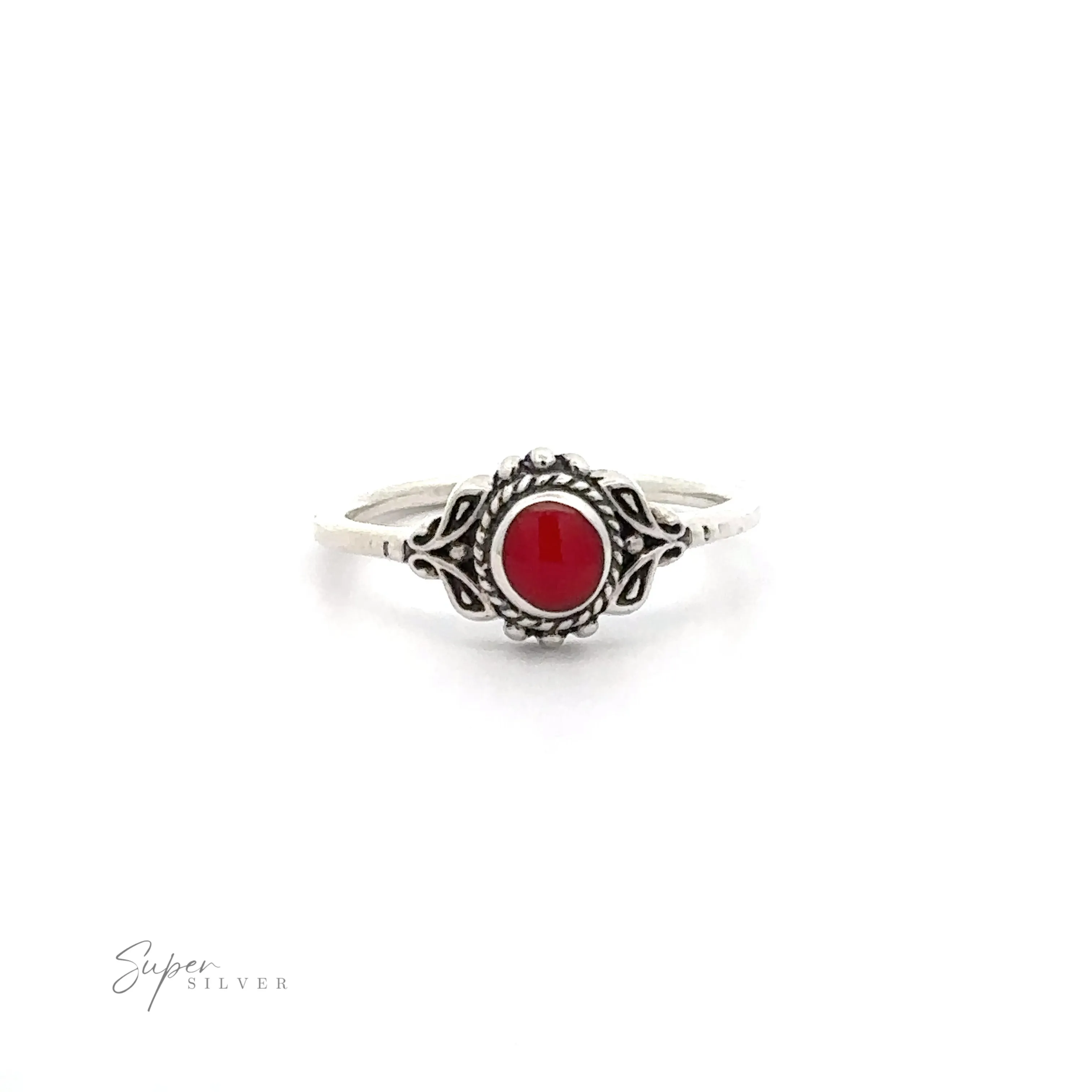 Dainty Inlaid Stone Ring with Filigree