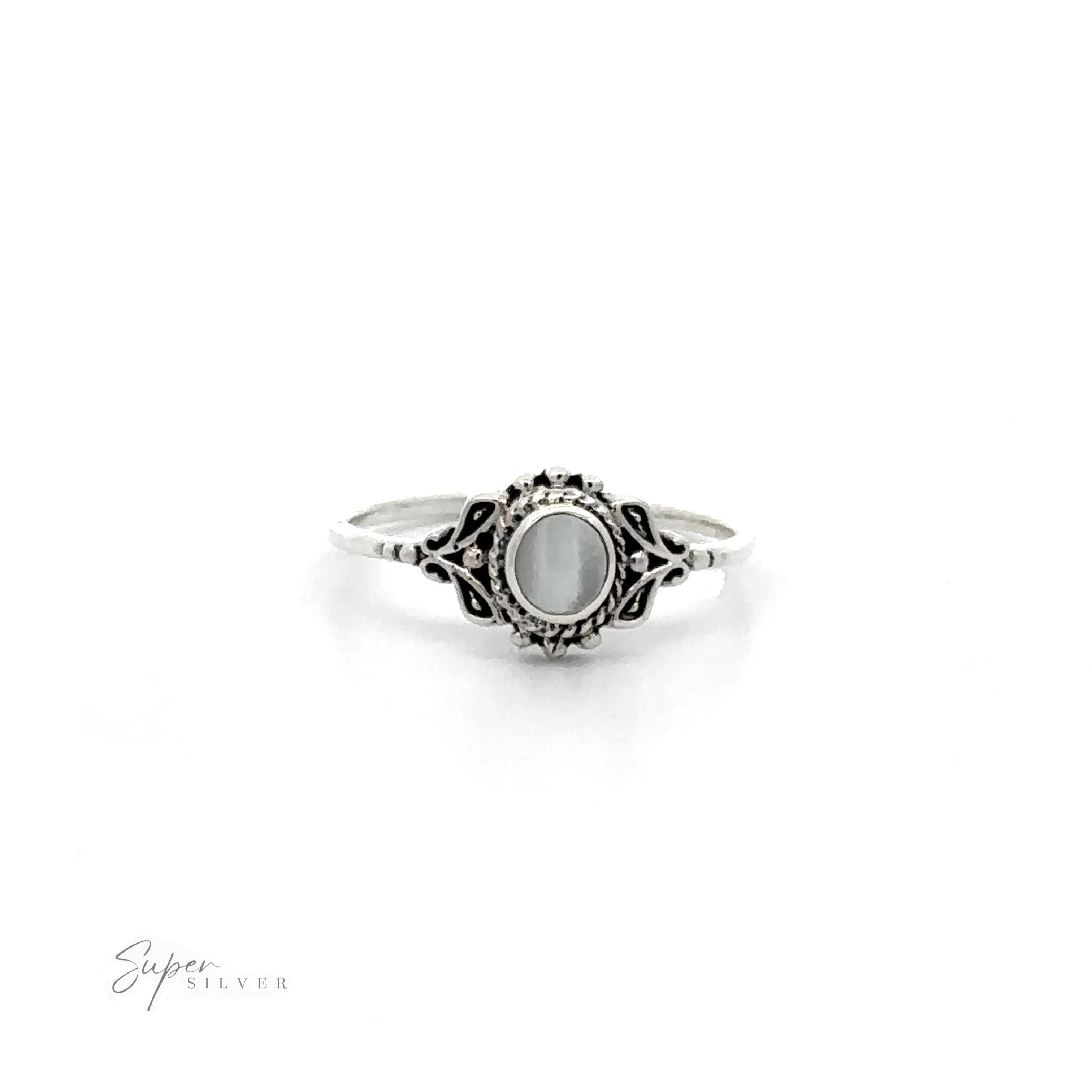 Dainty Inlaid Stone Ring with Filigree