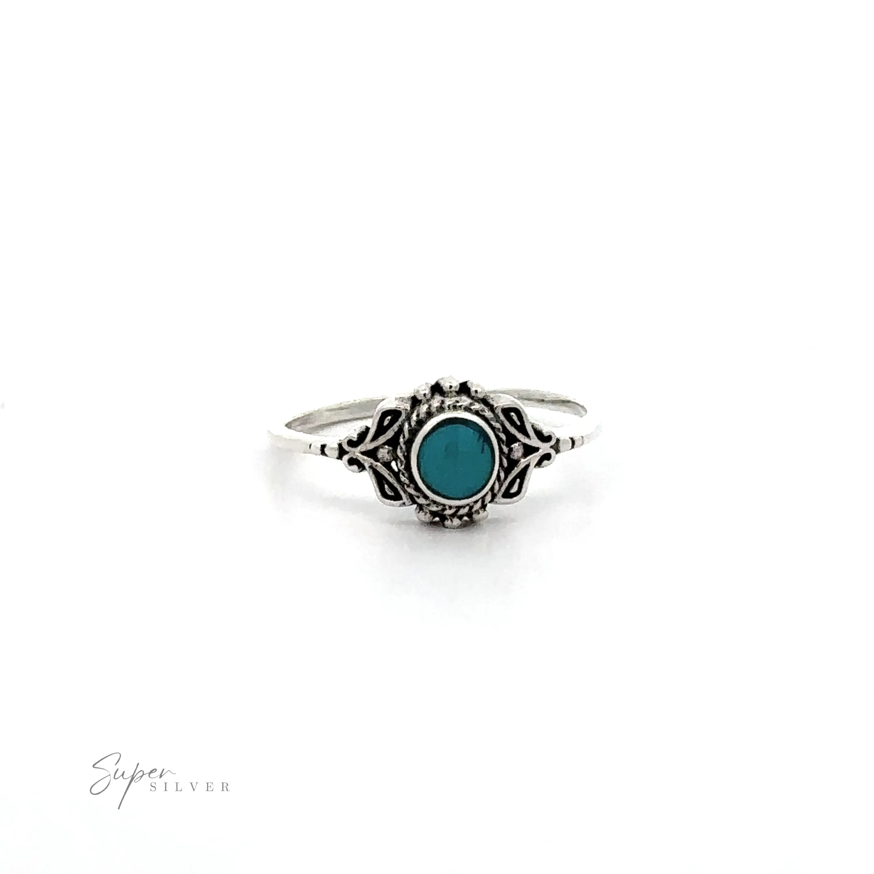 Dainty Inlaid Stone Ring with Filigree