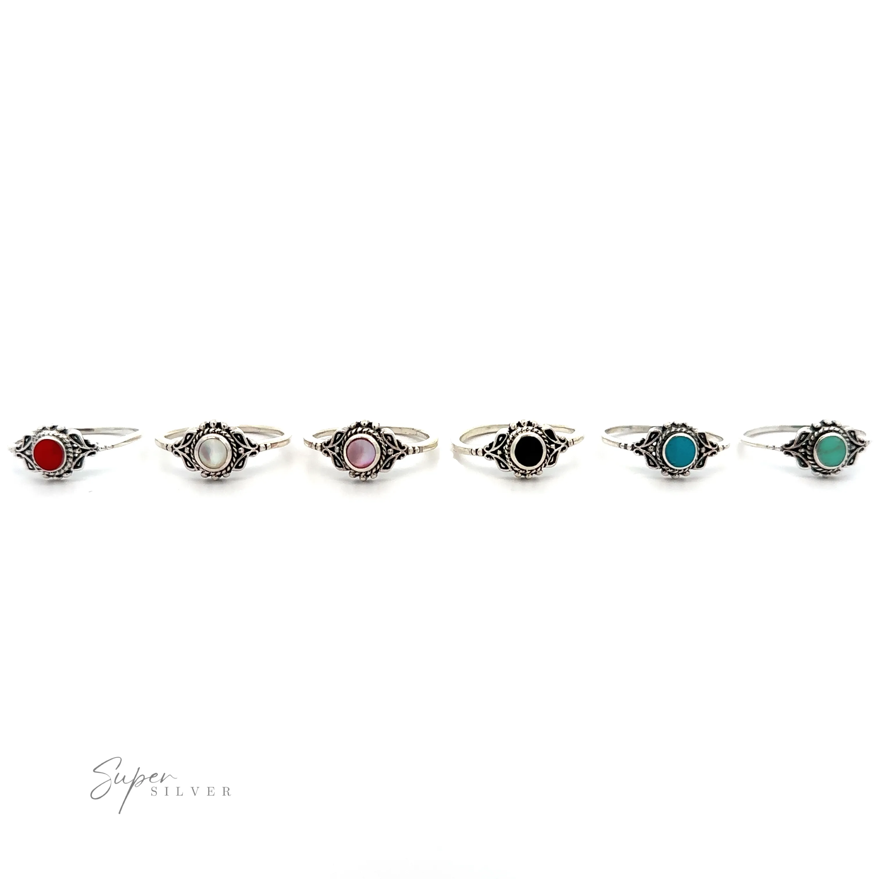 Dainty Inlaid Stone Ring with Filigree