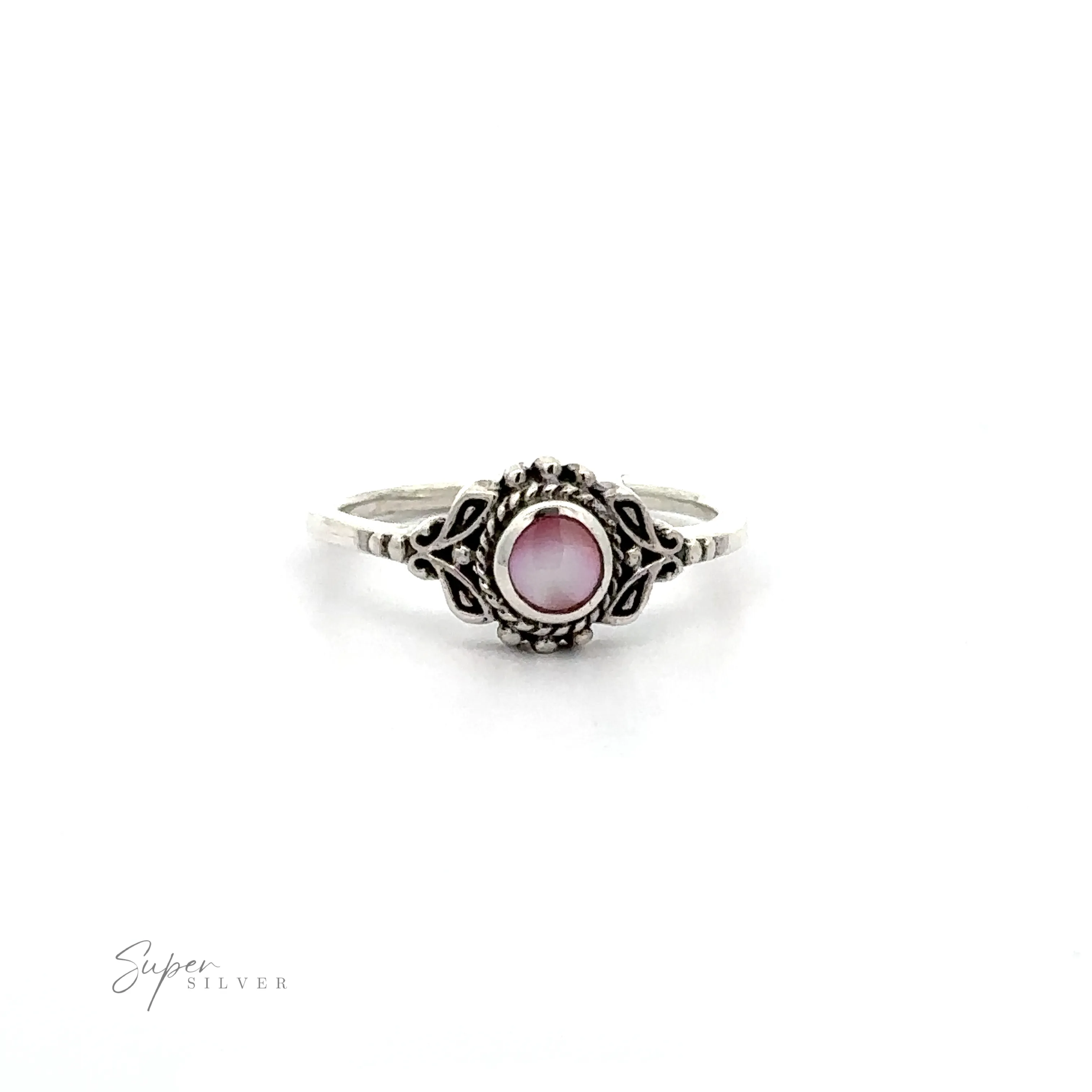 Dainty Inlaid Stone Ring with Filigree