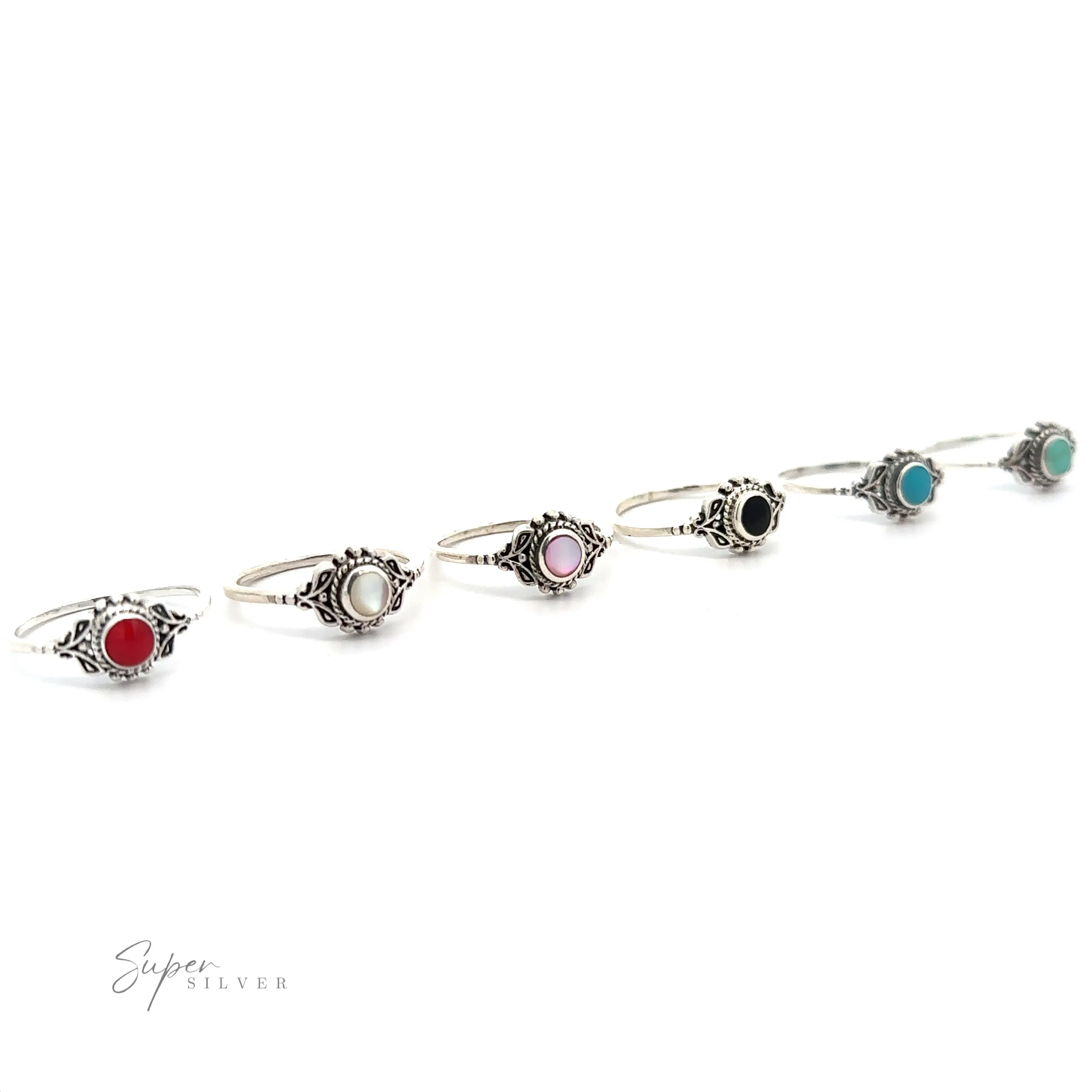 Dainty Inlaid Stone Ring with Filigree
