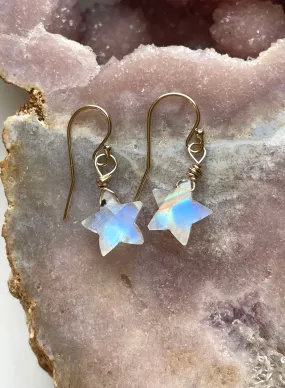 Dainty Rainbow Moonstone Star Earrings Gold filled or sterling silver