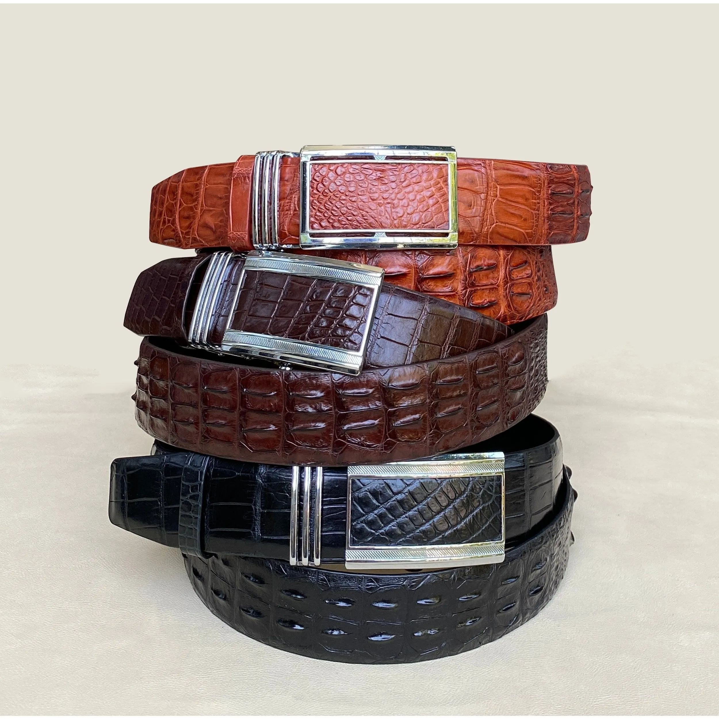 Dark Brown Alligator Hornback  Leather Belt For Men - Automatic Buckle | BEHO33