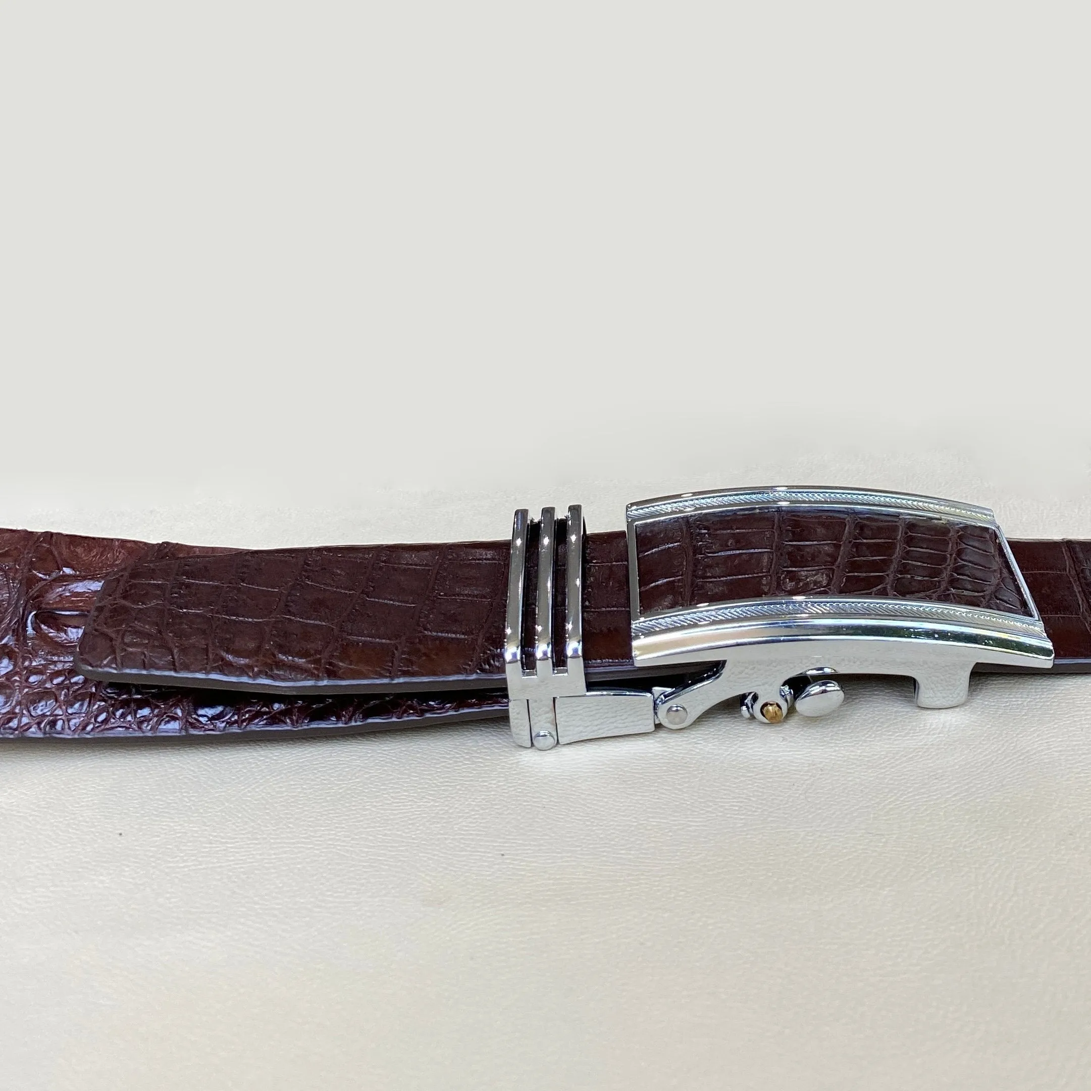 Dark Brown Alligator Hornback  Leather Belt For Men - Automatic Buckle | BEHO33