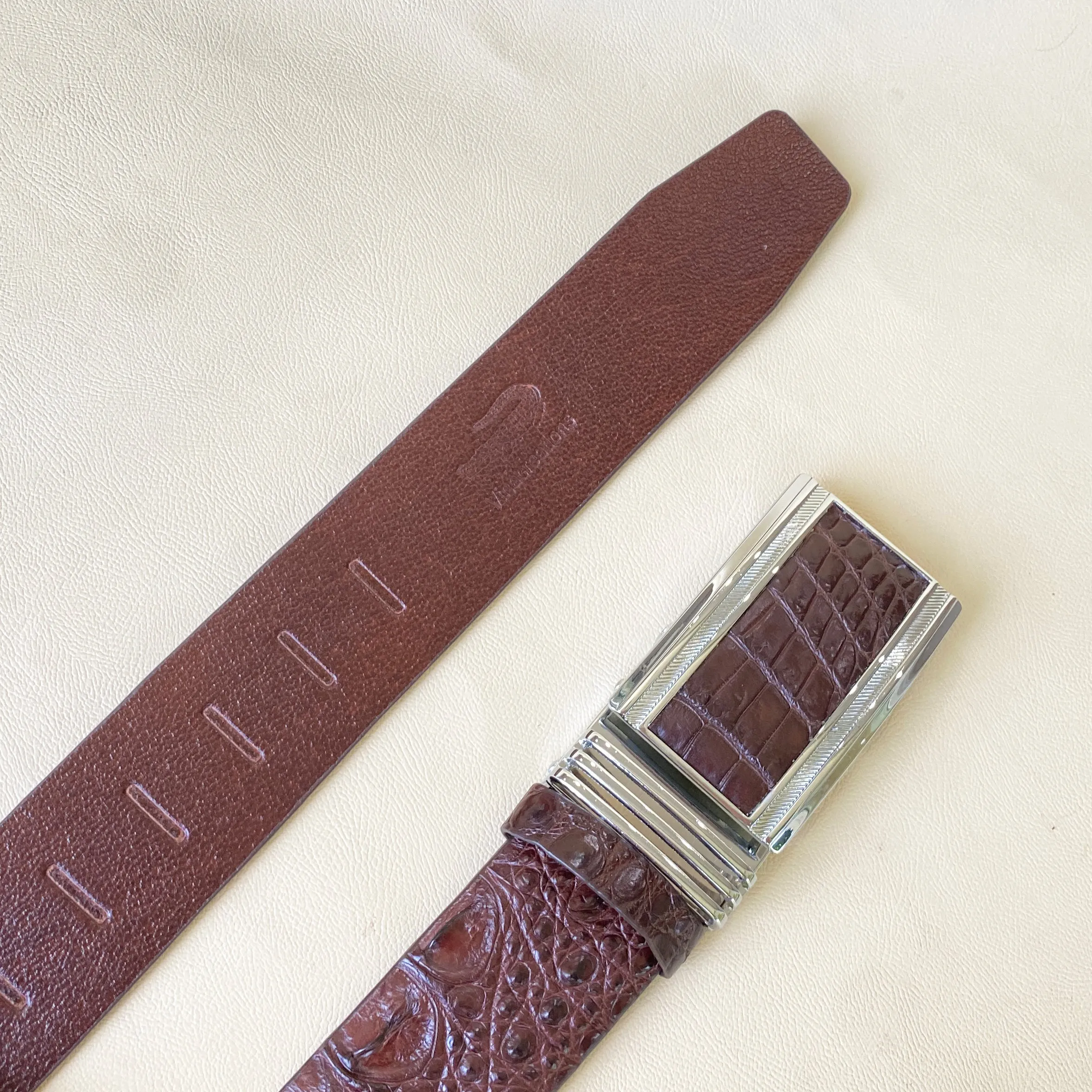 Dark Brown Alligator Hornback  Leather Belt For Men - Automatic Buckle | BEHO33
