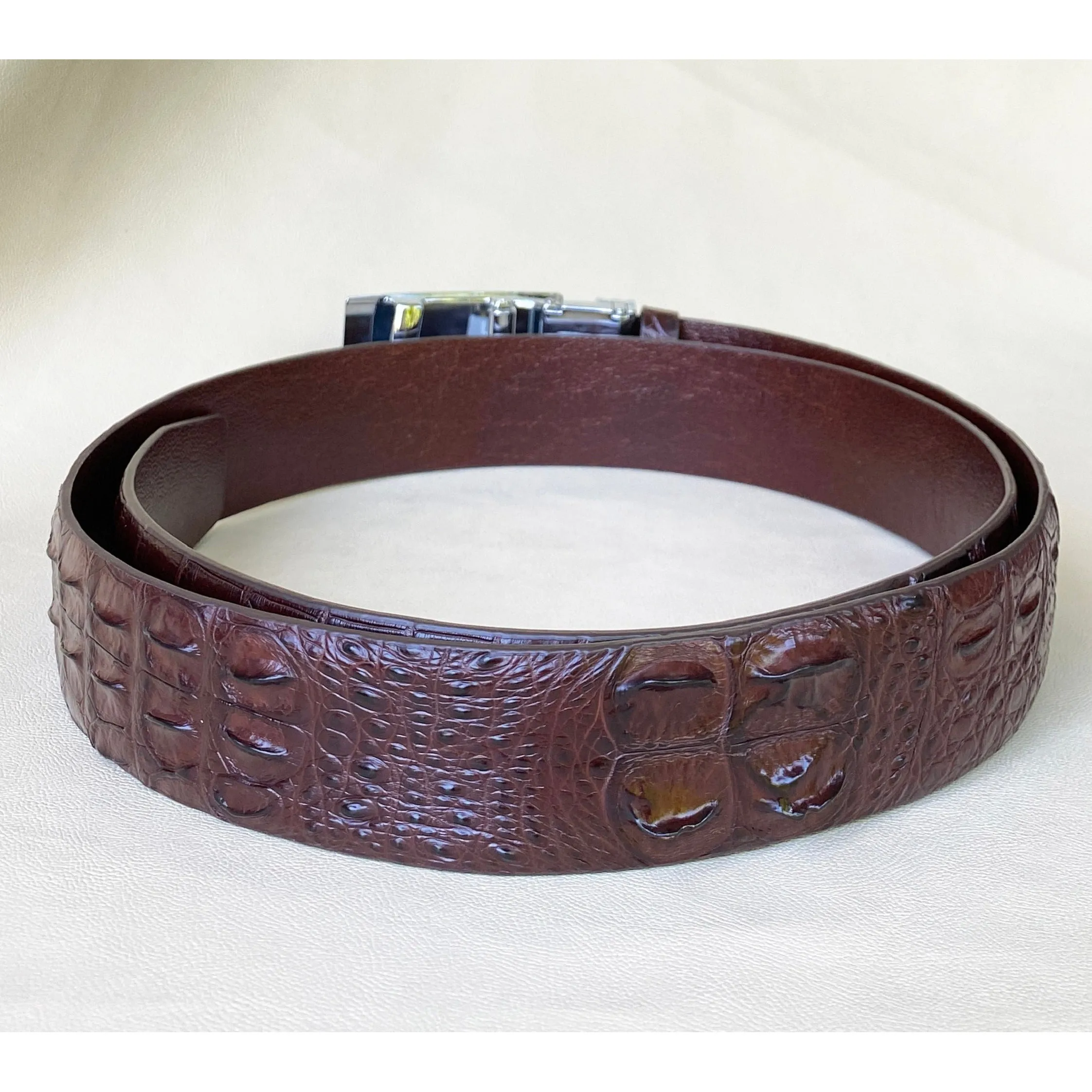 Dark Brown Alligator Hornback  Leather Belt For Men - Automatic Buckle | BEHO33