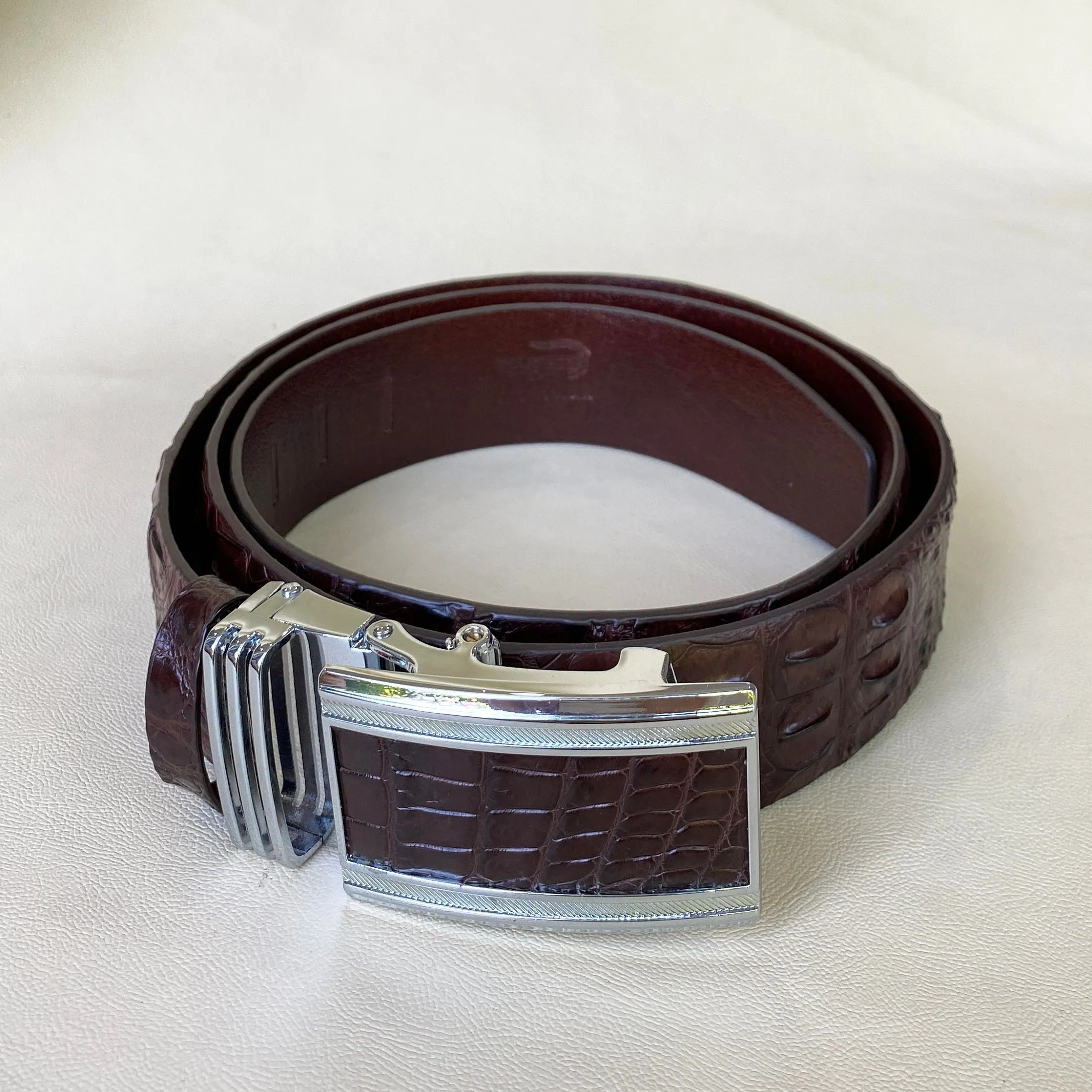 Dark Brown Alligator Hornback  Leather Belt For Men - Automatic Buckle | BEHO33