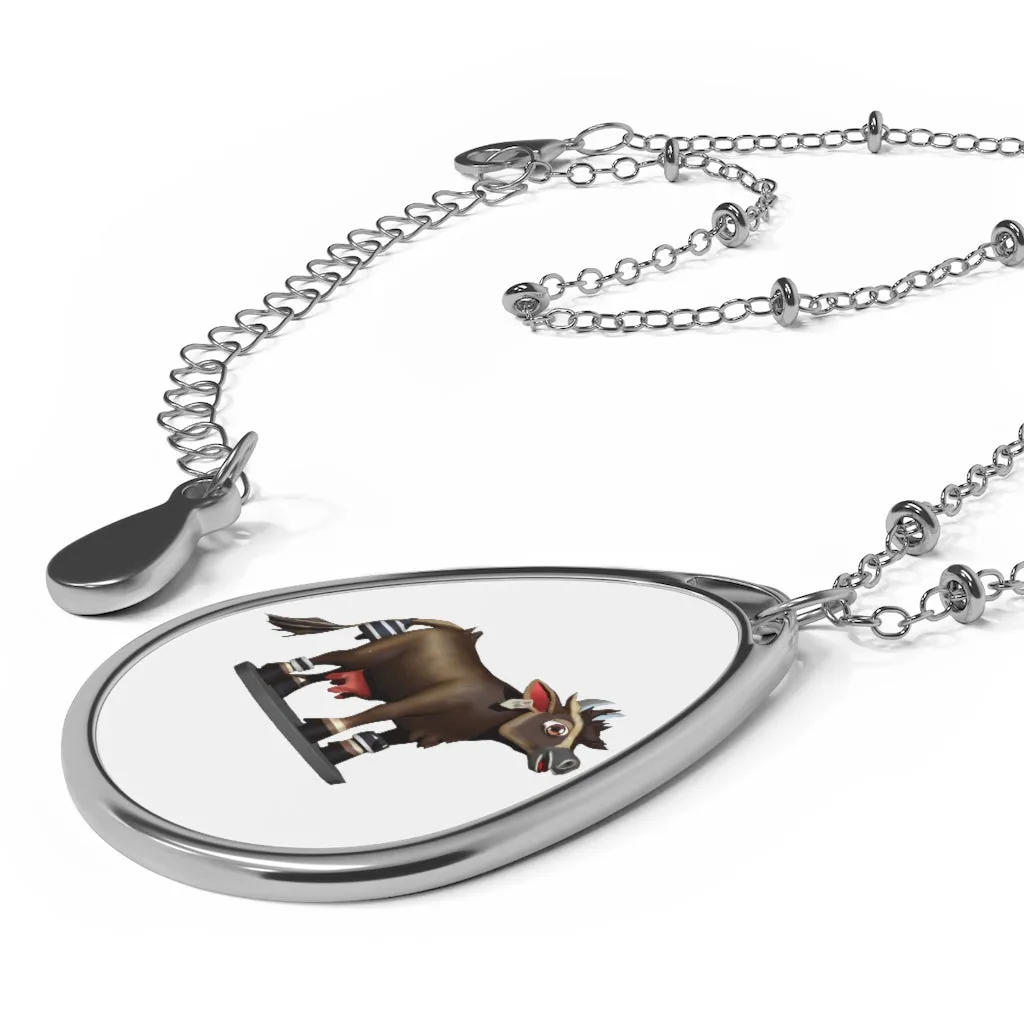 Dark Brown Cow Oval Necklace