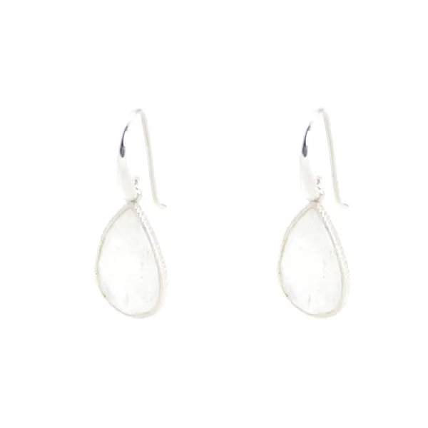 Earrings - Drop Framed Moonstone Sterling Silver