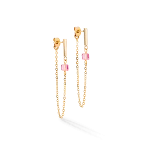 Earrings Mini Cubes & Chain gold-pink