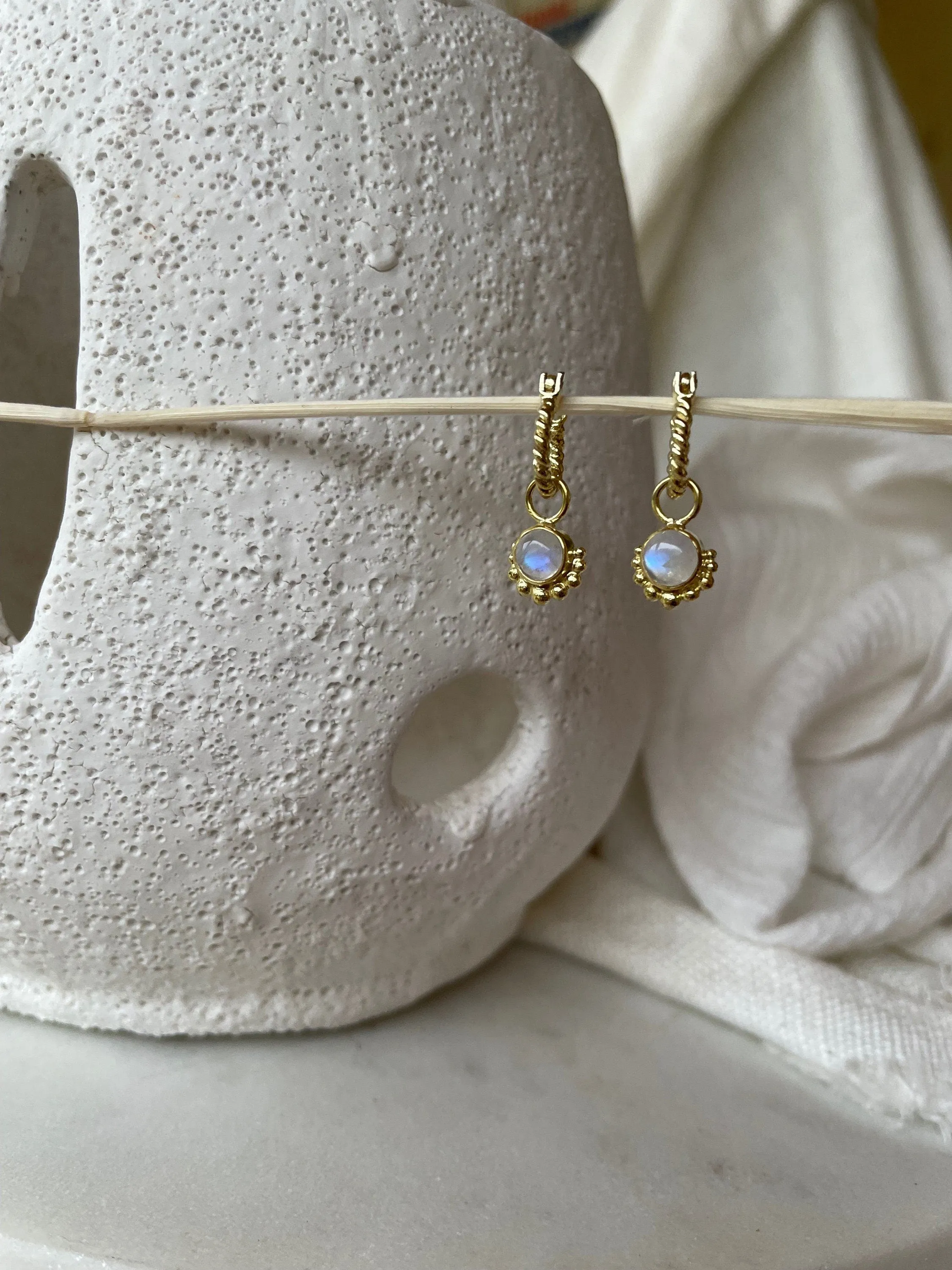 Equilibrium 14K Gold Rainbow Moonstone Hoop Earrings