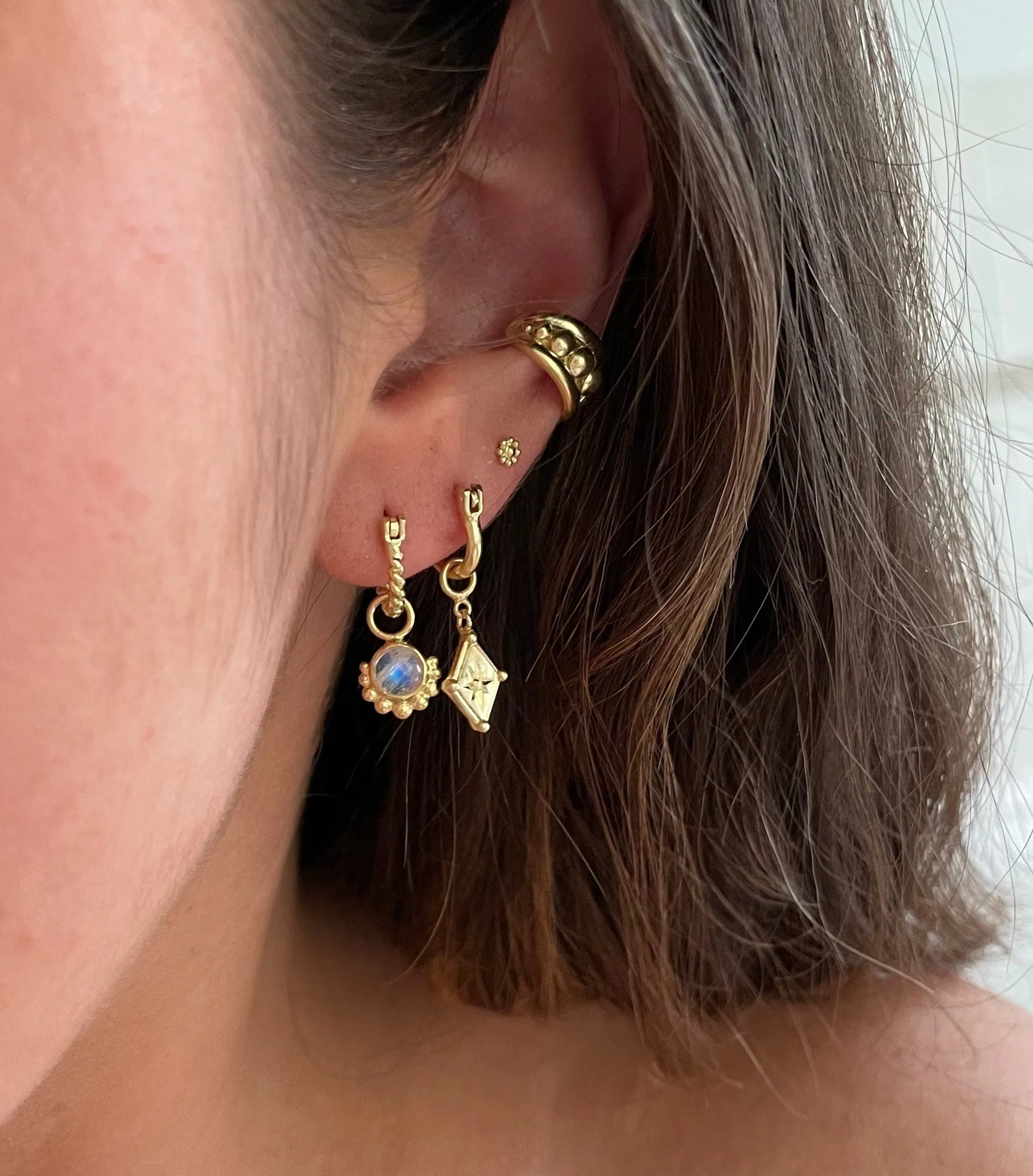 Equilibrium 14K Gold Rainbow Moonstone Hoop Earrings