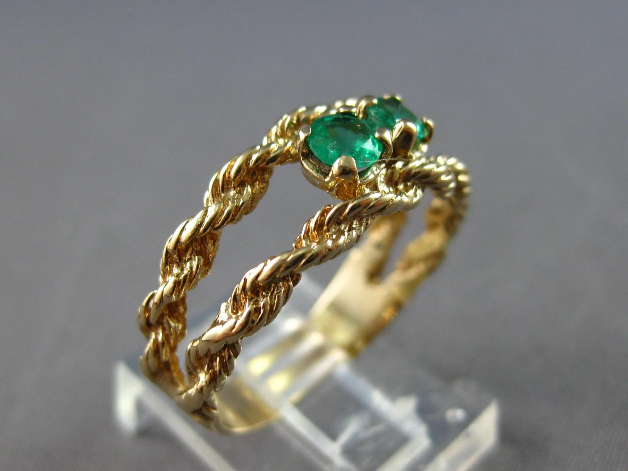 ESTATE .40CT AAA EMERALD 14KT YELLOW GOLD 3D CLASSIC TWO STONE LOVE RING #27947