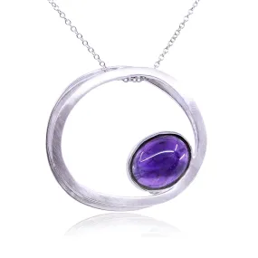 ESTATE STERLING SILVER AMETHYST OVAL PENDANT NECKLACE